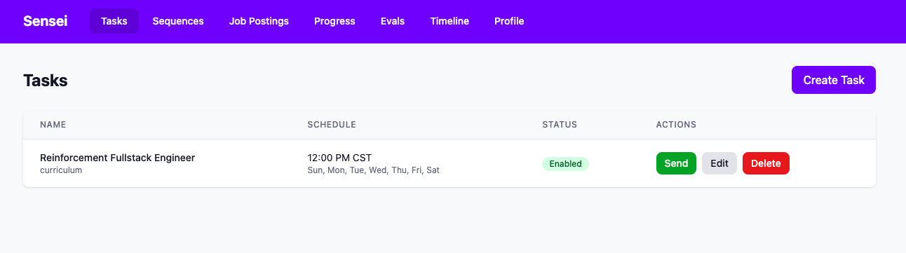 Sensei admin UI — task management